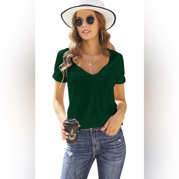 Green Deep V-Neck Women's Tee - Picture 4 of 7